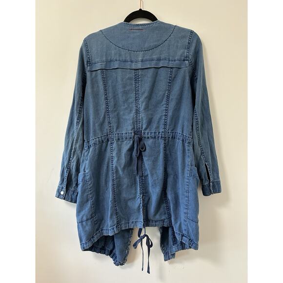 Hei Hei Anthropologie Linen Chambray Jacket Cascade Cardigan Open Blue Long SM - Picture 7 of 11